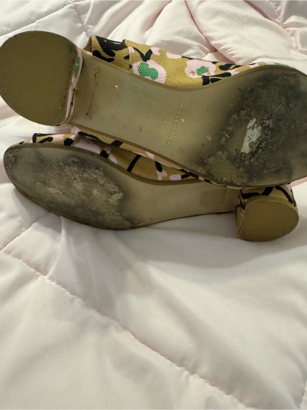 Marimekko Olive, Pink & Black Floral Canvas Peep-Toe Booties - Picture 7 of 9